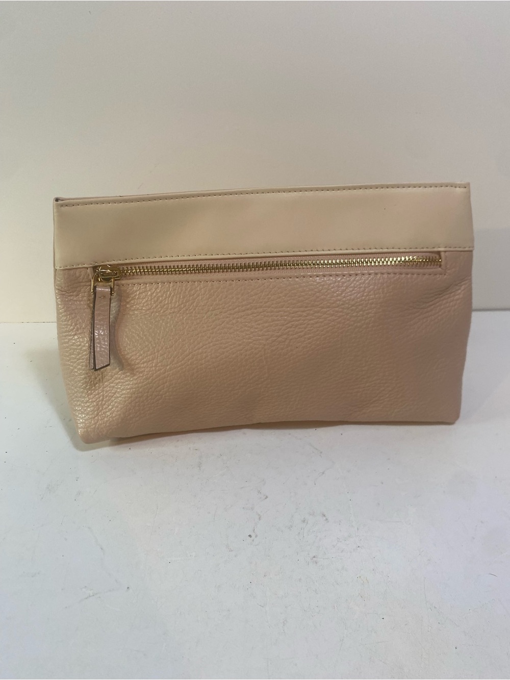 Vittoria Napoli Side Zipper Blush Ivory Leather Clutch With Inner Pocket Italy